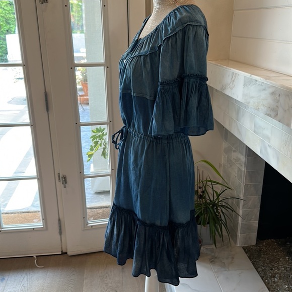 Rebecca Taylor LA VIE Cotton Denim Tiered Short Sleeve Dress Size XS - Picture 7 of 16